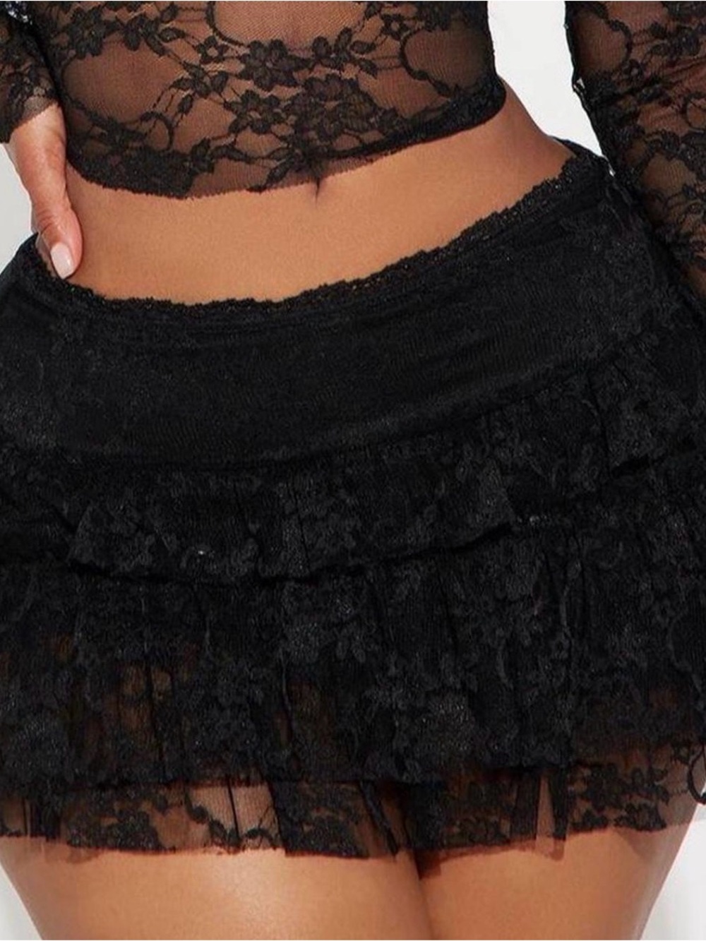 Fashion Nova Black Lace Ruffled Mini Skirt